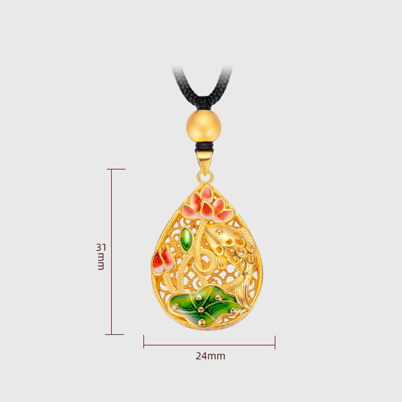Collier en cuivre avec pendentif porte-bonheur en forme de poisson koï et lotus, 31 mm
