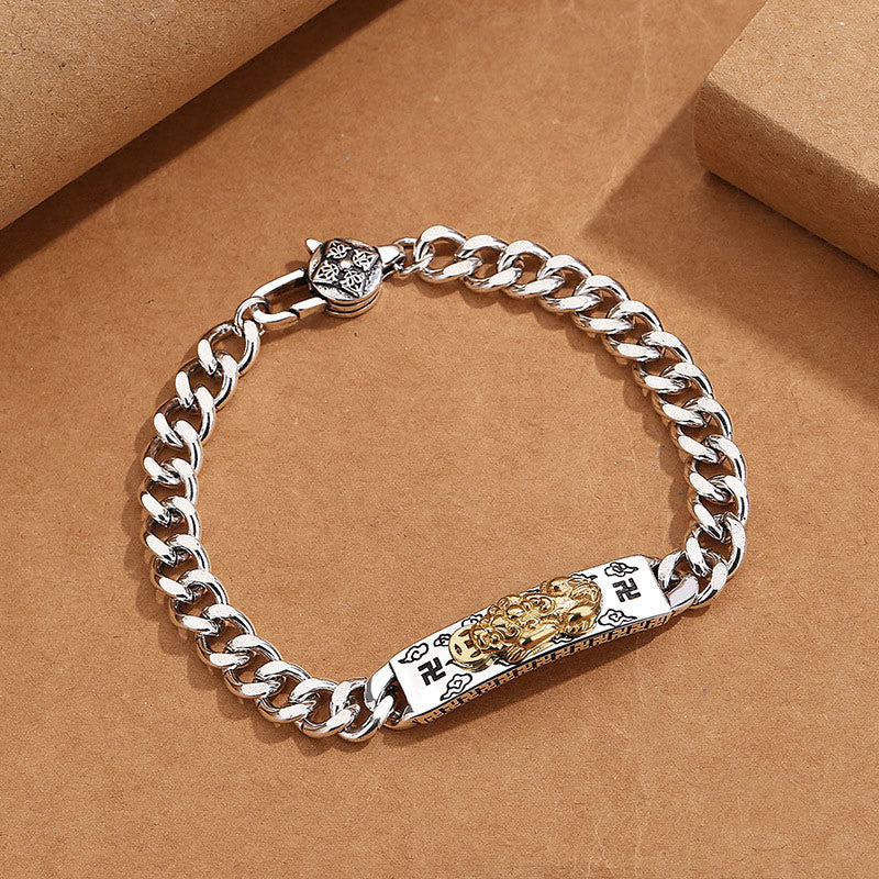 Bracelet de sagesse en cuivre Om Mani Padme Hum avec Pixiu et Swastika