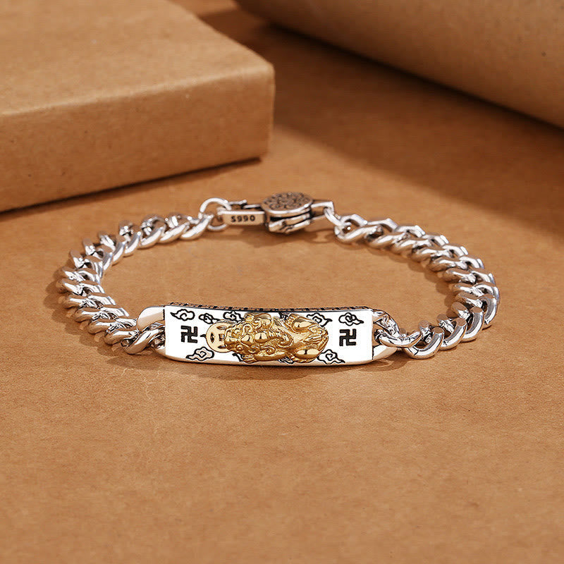 Bracelet de sagesse en cuivre Om Mani Padme Hum avec Pixiu et Swastika
