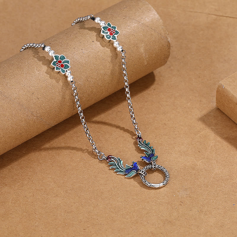 Collier Phénix et Lotus en Cuivre pour la Chance et la Protection