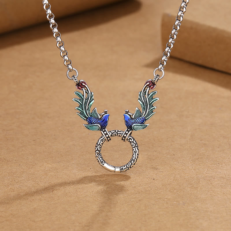 Collier Phénix et Lotus en Cuivre pour la Chance et la Protection