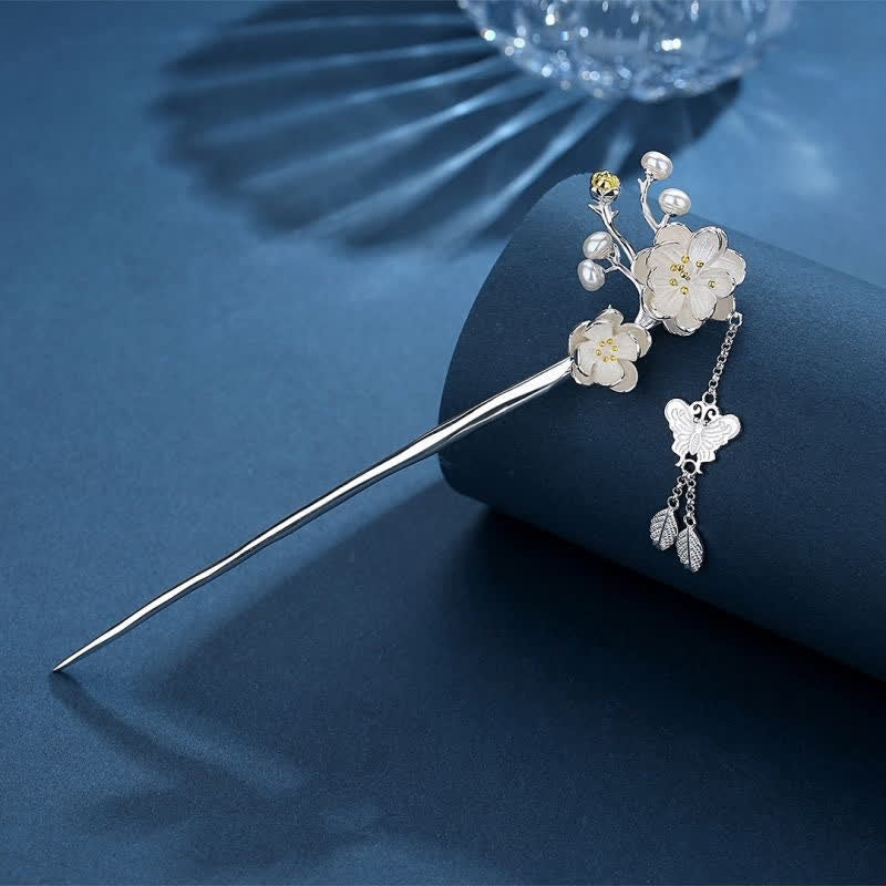 Épingle à cheveux papillon en cuivre, fleur de prunier | Symbole d'amour et de liberté