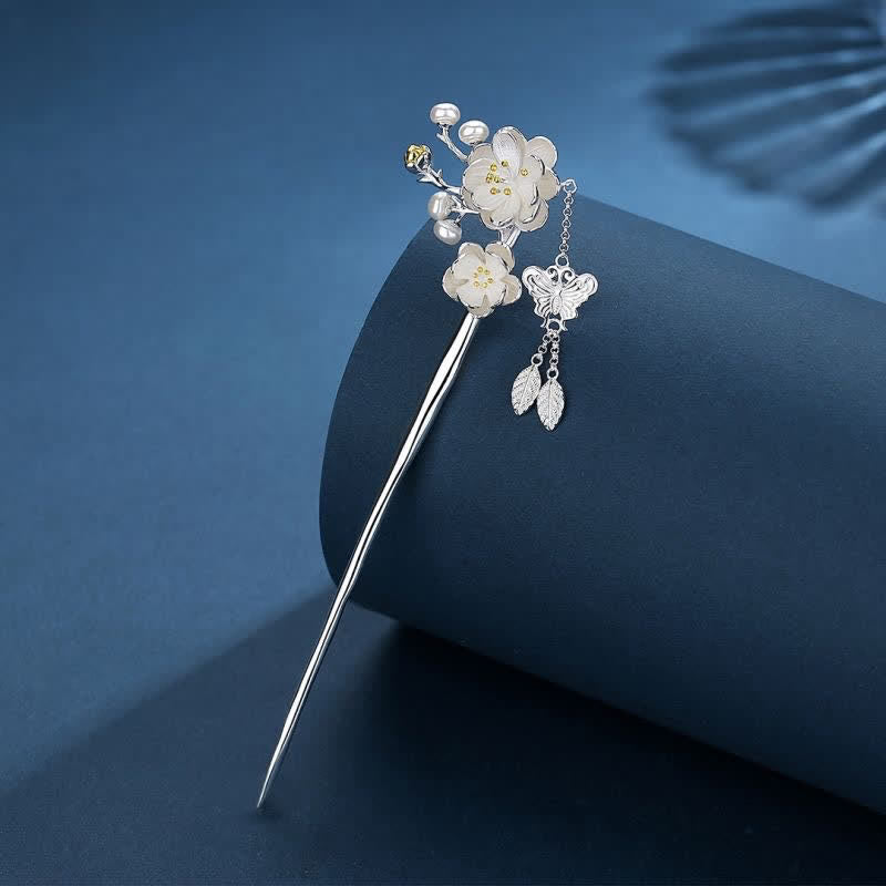 Épingle à cheveux papillon en cuivre, fleur de prunier | Symbole d'amour et de liberté