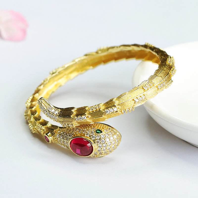 Bracelet Serpent Force en Cuivre avec Rubis pour Protection et Chance