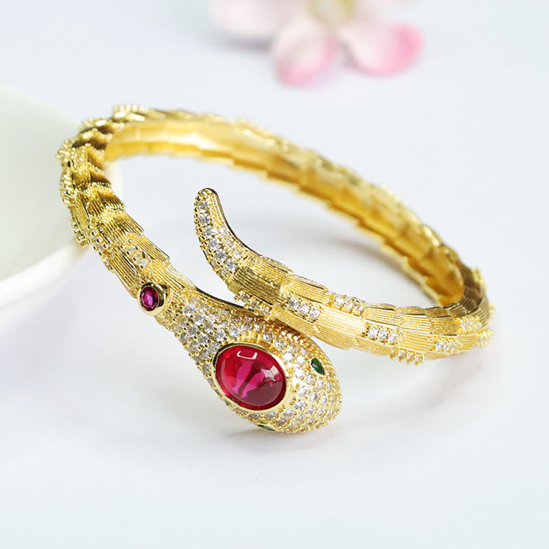 Bracelet Serpent Force en Cuivre avec Rubis pour Protection et Chance