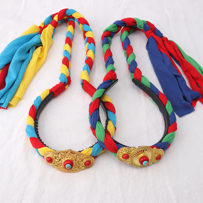Accessoires pour cheveux spirituels en cuivre avec perles à pompons tibétaines colorées