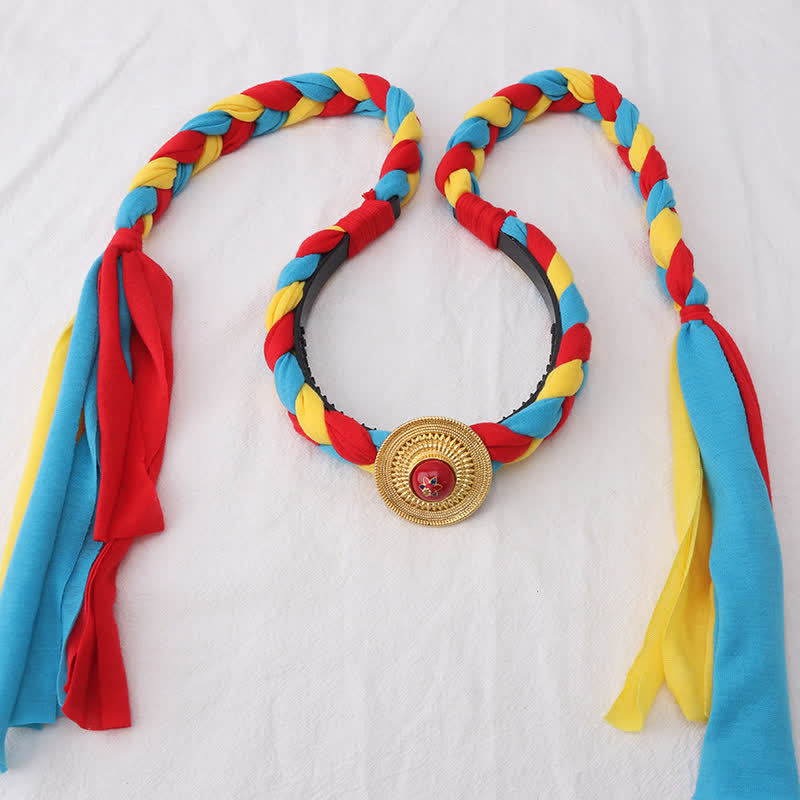 Accessoires pour cheveux spirituels en cuivre avec perles à pompons tibétaines colorées