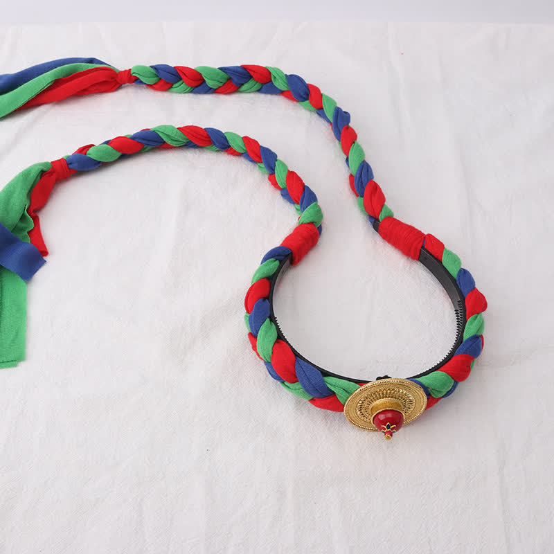 Accessoires pour cheveux spirituels en cuivre avec perles à pompons tibétaines colorées
