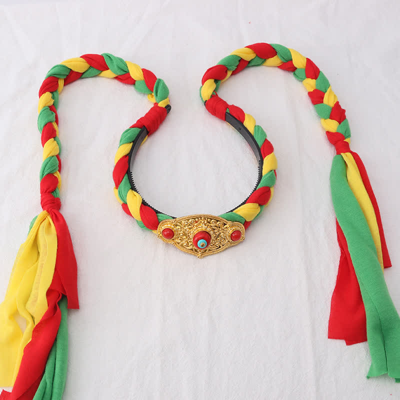 Accessoires pour cheveux spirituels en cuivre avec perles à pompons tibétaines colorées