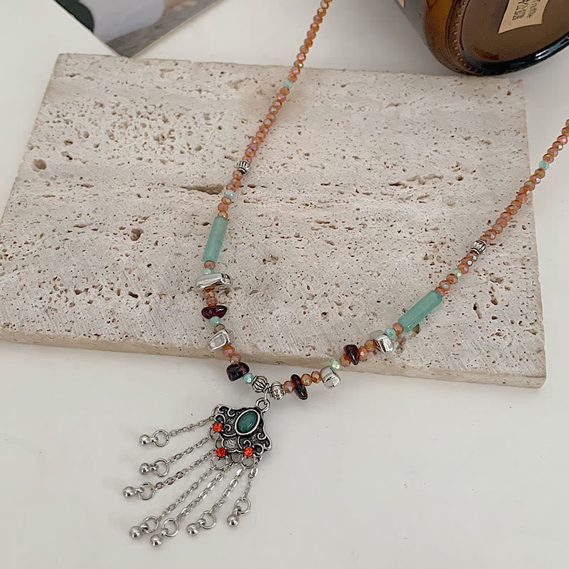 Collier spirituel en cuivre | Pendentif porte-bonheur à pampille en cristal