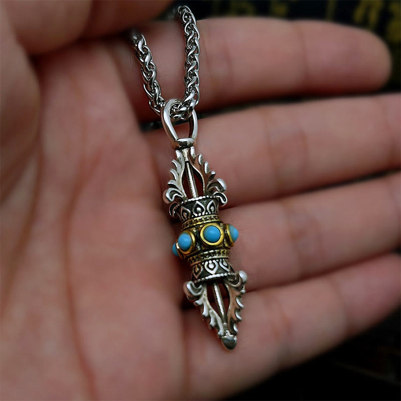 Collier spirituel en cuivre avec pendentif tibétain Vajra Dorje | Chance et richesse