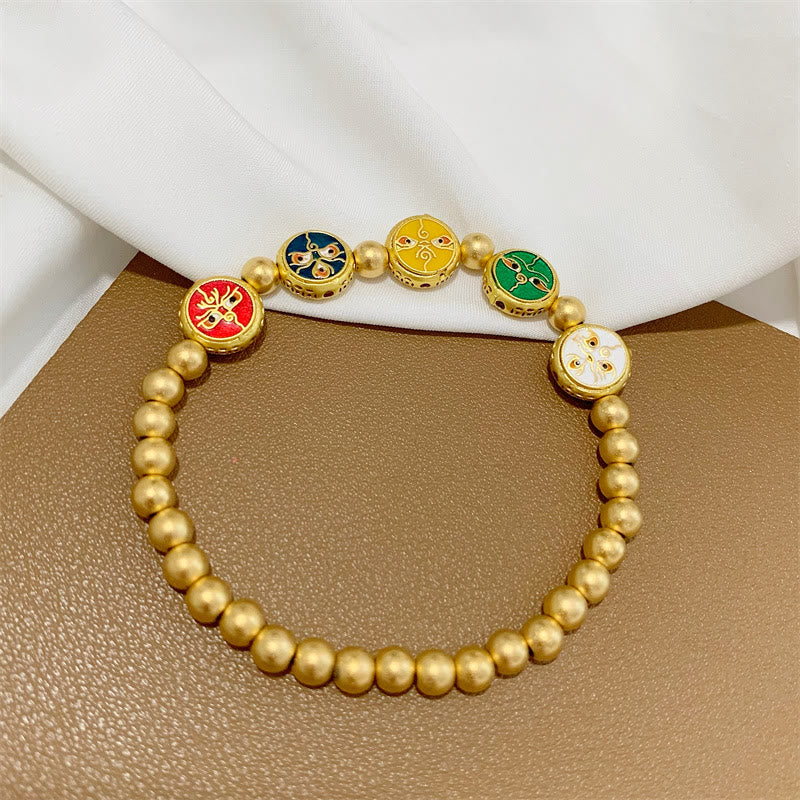 Bracelet de richesse en cuivre avec cinq dieux tibétains | Chance et prospérité