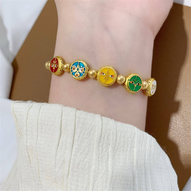 Bracelet de richesse en cuivre avec cinq dieux tibétains | Chance et prospérité