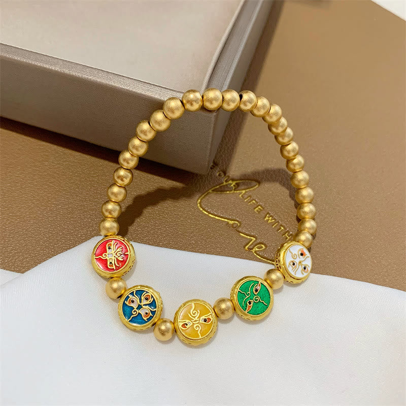 Bracelet de richesse en cuivre avec cinq dieux tibétains | Chance et prospérité