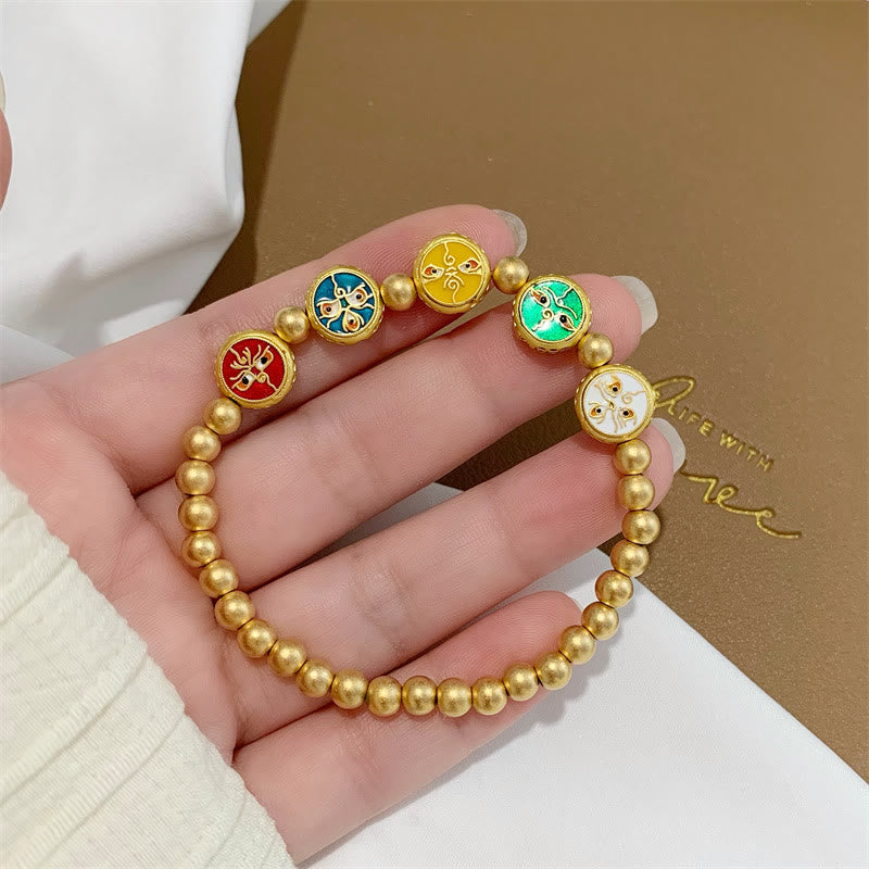 Bracelet de richesse en cuivre avec cinq dieux tibétains | Chance et prospérité