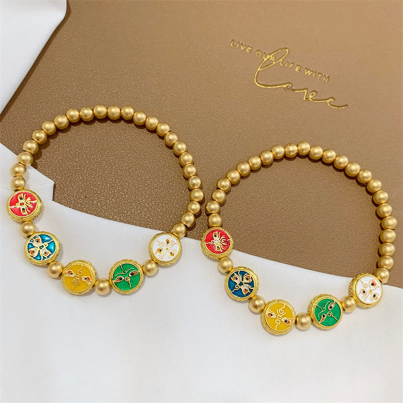 Bracelet de richesse en cuivre avec cinq dieux tibétains | Chance et prospérité