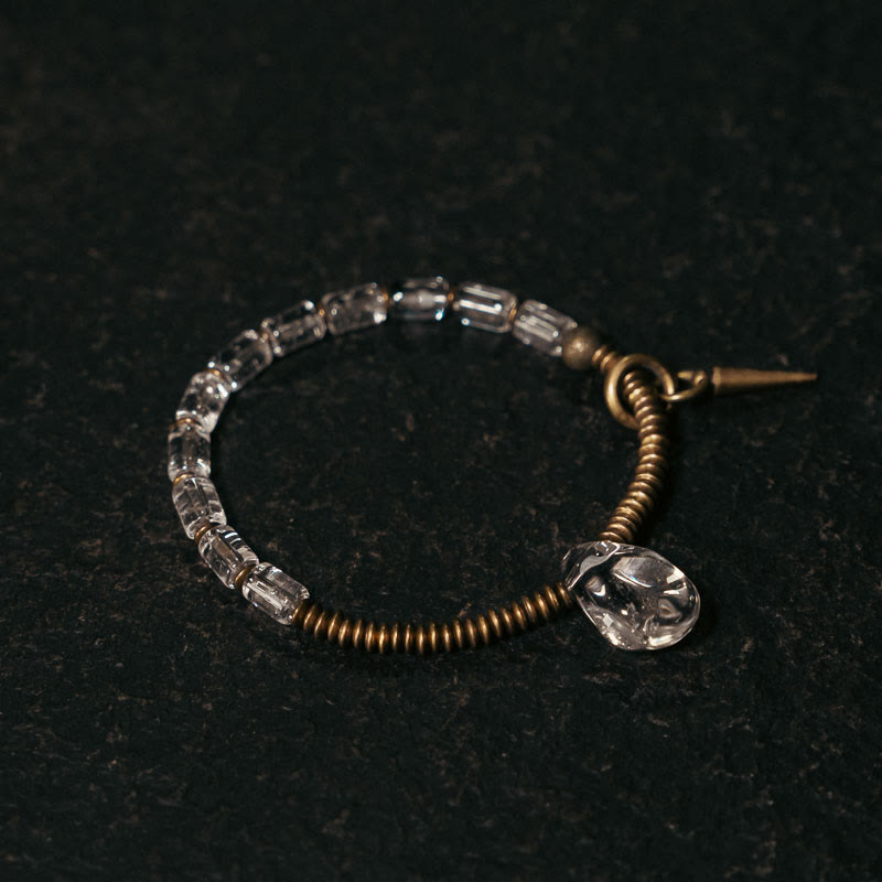 Bracelet porte-bonheur en cuivre et cristal blanc | Bijou de guérison unisexe
