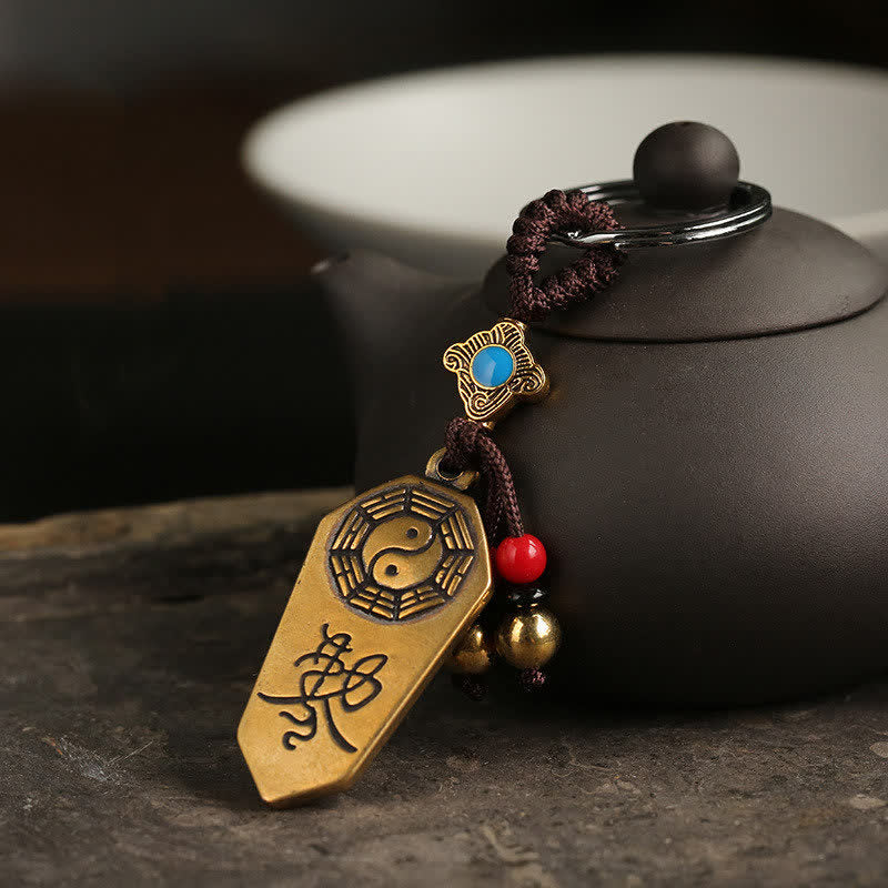 Porte-clés en cuivre Yin Yang Feng Shui Bagua Balance