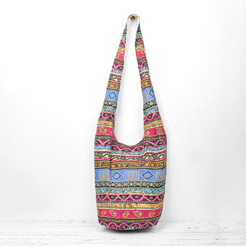 Sac bandoulière en coton à rayures colorées pour un style spirituel