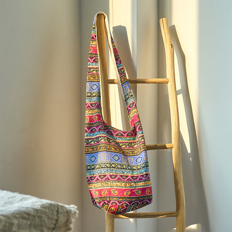 Sac bandoulière en coton à rayures colorées pour un style spirituel