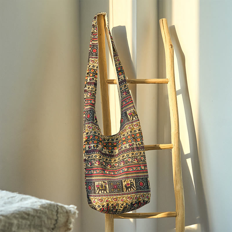 Sac bandoulière en coton à rayures éléphant pour le yoga et un usage quotidien