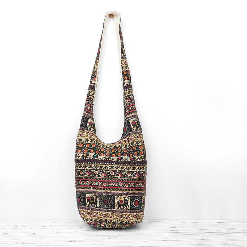 Sac bandoulière en coton à rayures éléphant pour le yoga et un usage quotidien