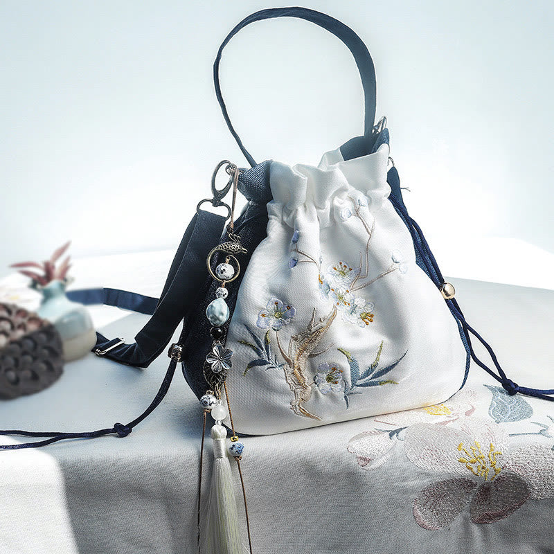 Sac fourre-tout de yoga en coton et lin avec motif fleur de prunier magnolia