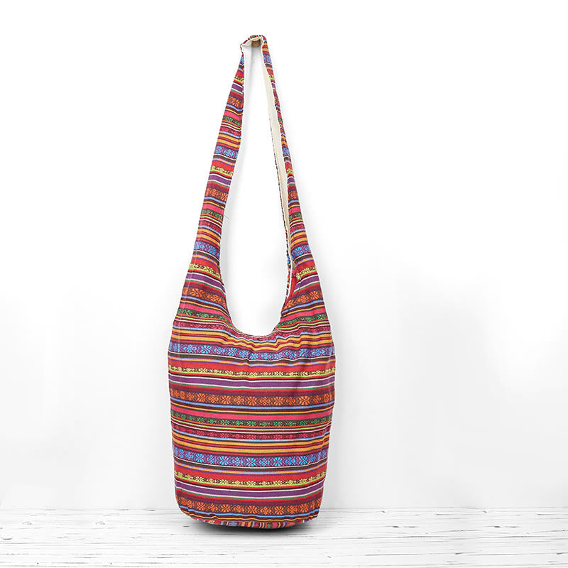Sac bandoulière en coton à rayures | Sac de yoga résistant