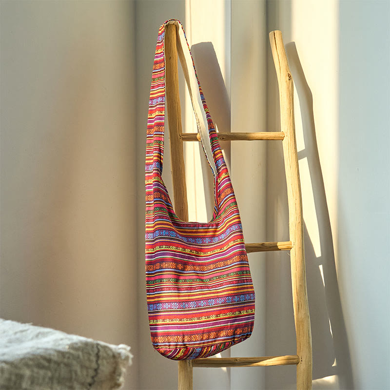 Sac bandoulière en coton à rayures | Sac de yoga résistant