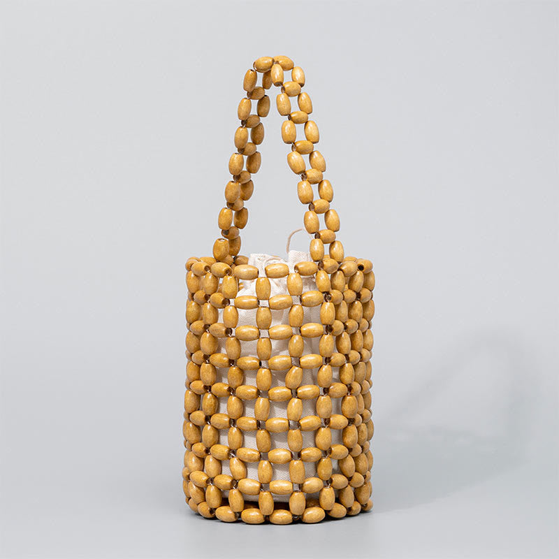 Sac à main en bois brut avec perles en bois pour accessoires spirituels