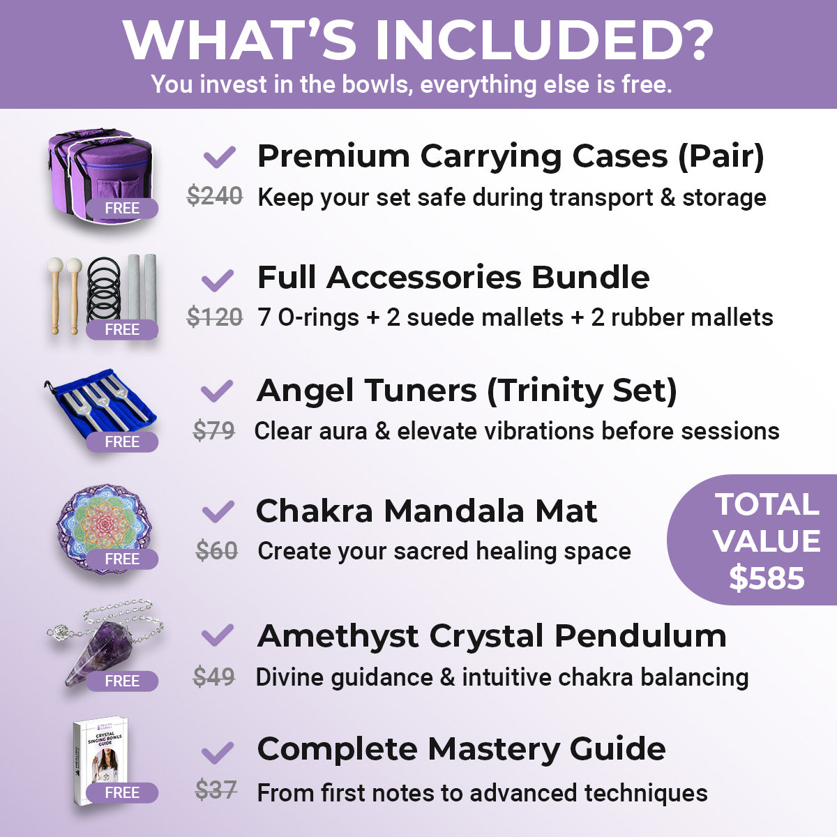 Ensemble de bols chantants en cristal de chakra coloré - 7 pièces 6-14"