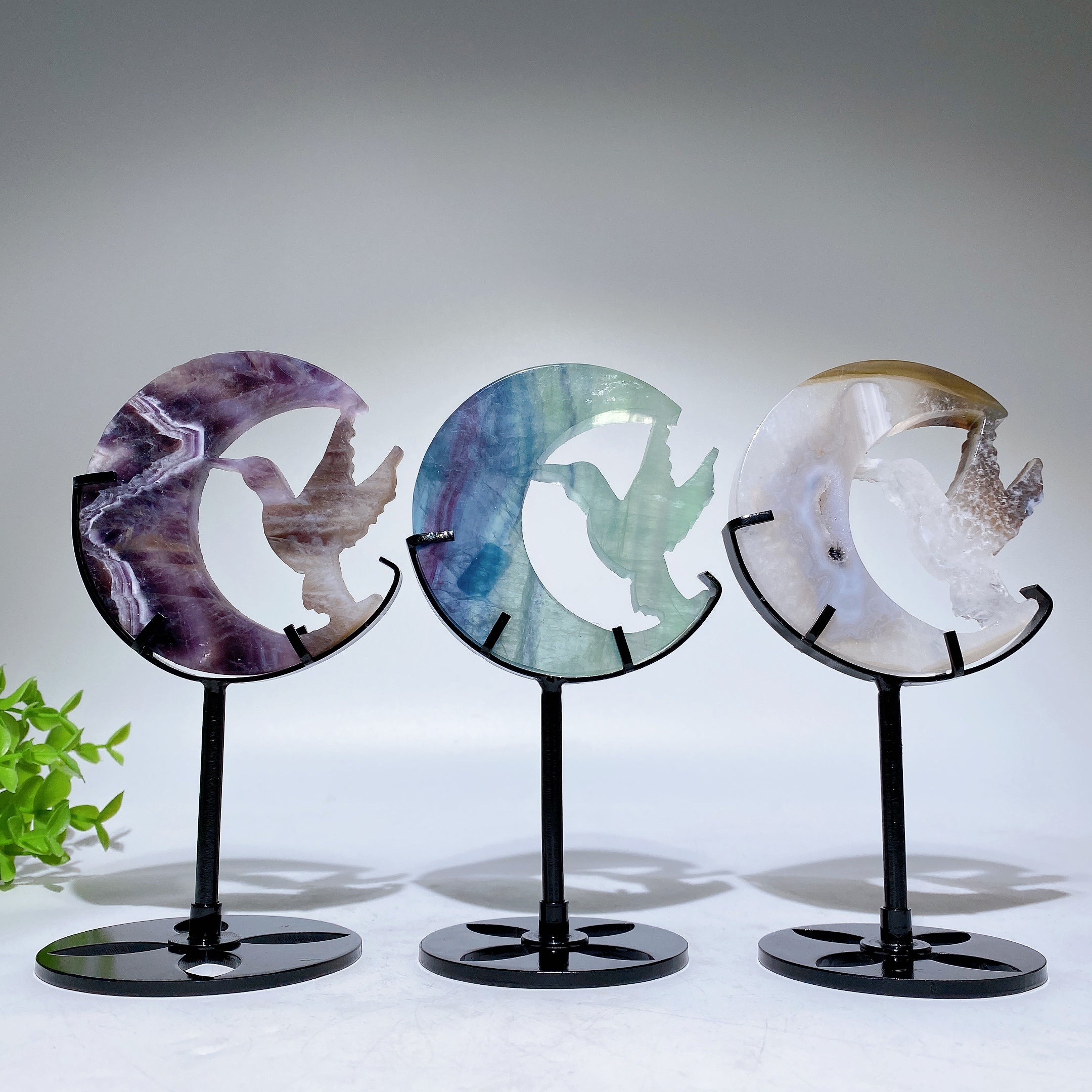 Figurine de guérison en cristal Colibri sur la lune 3,4 pouces