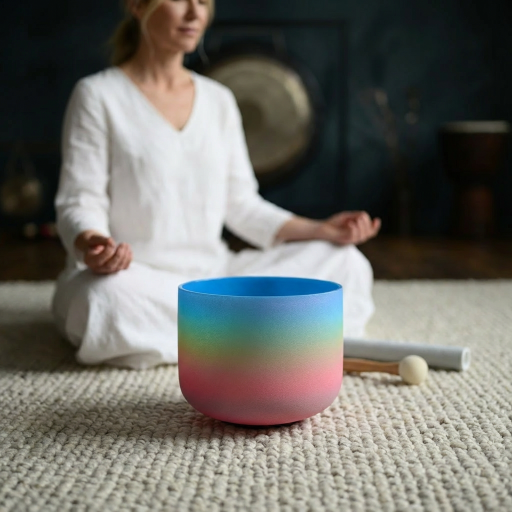 Bol chantant en cristal note sol arc-en-ciel - Chakra de la gorge