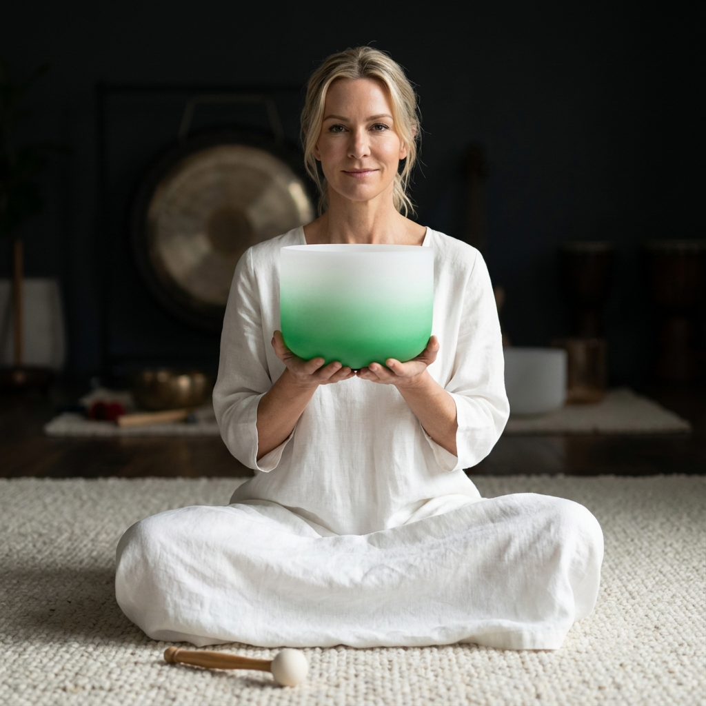 Bol chantant en cristal - Bol de méditation note Fa pour le chakra du cœur