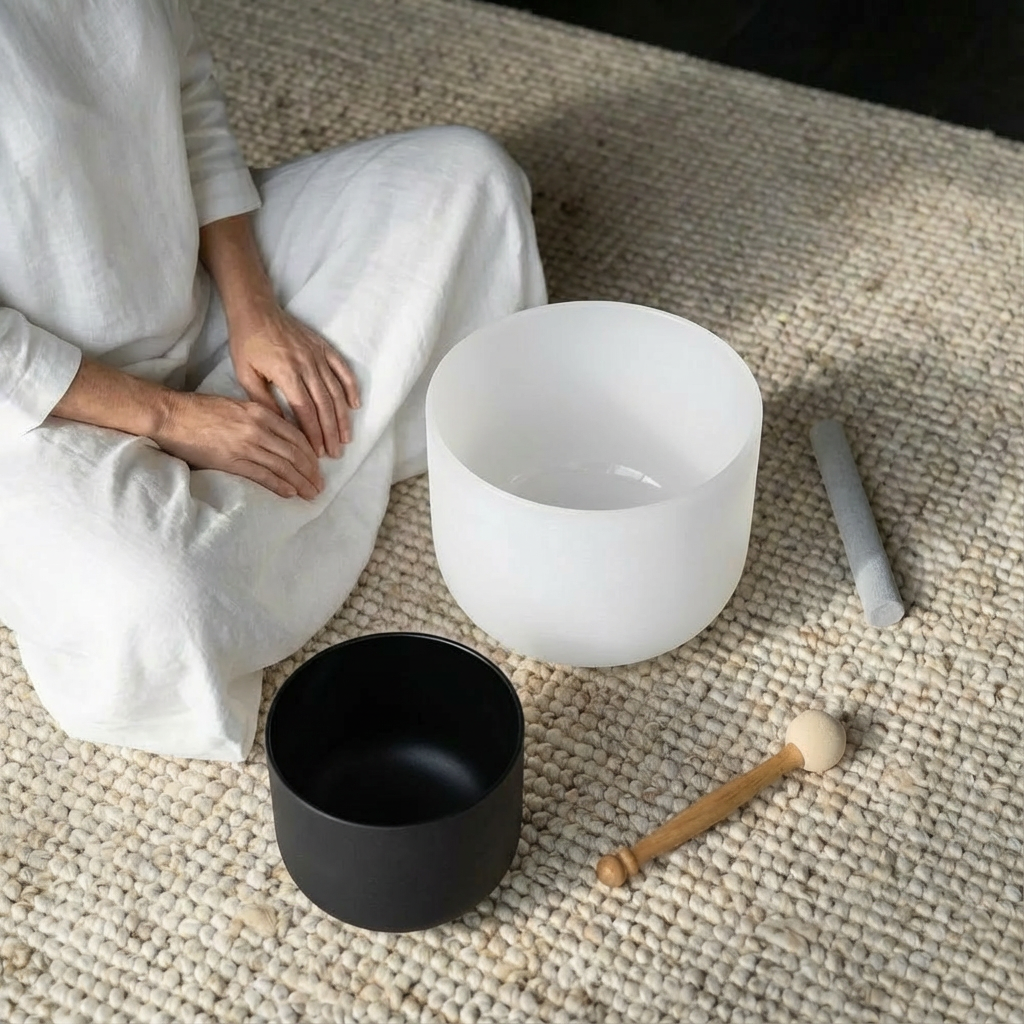 Ensemble de bols chantants en cristal - Note La 8 pouces et note Fa 10 pouces Yin Yang