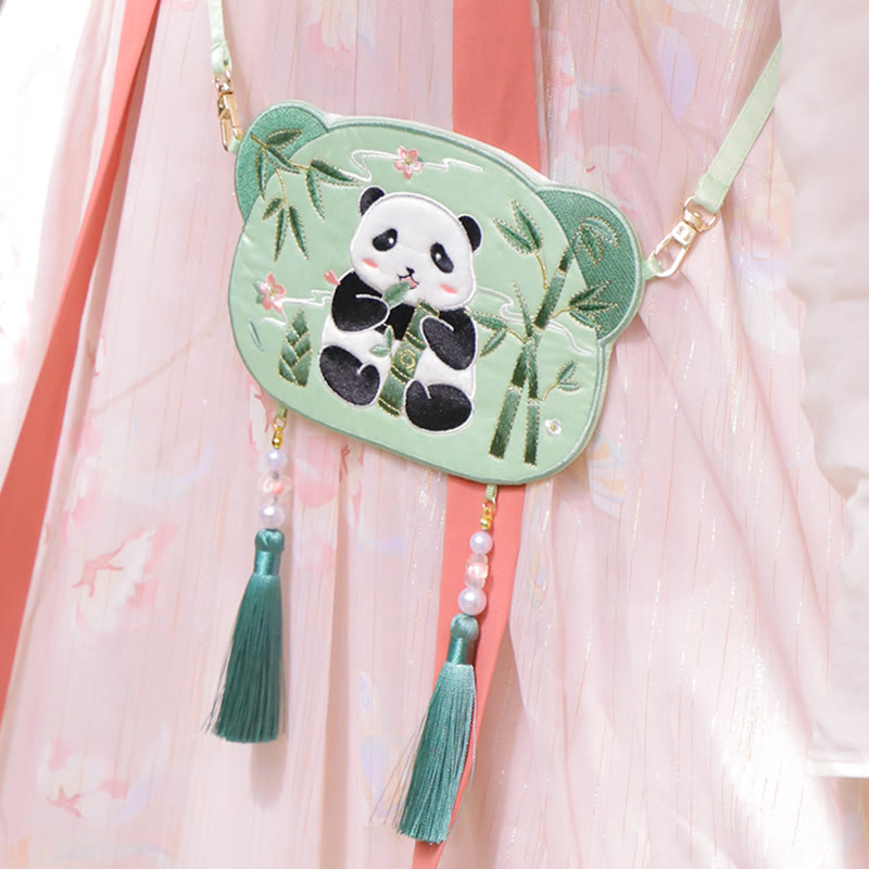 Sac Hanfu brodé motif animal mignon | Sac bandoulière porte-bonheur panda et chat