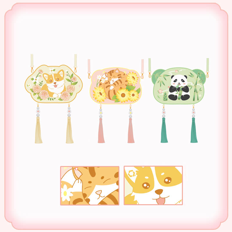 Sac Hanfu brodé motif animal mignon | Sac bandoulière porte-bonheur panda et chat