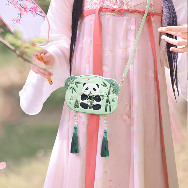 Sac Hanfu brodé motif animal mignon | Sac bandoulière porte-bonheur panda et chat