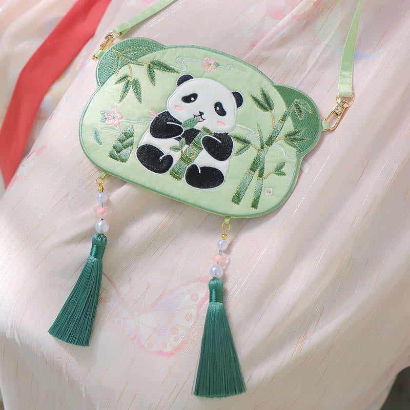 Sac Hanfu brodé motif animal mignon | Sac bandoulière porte-bonheur panda et chat
