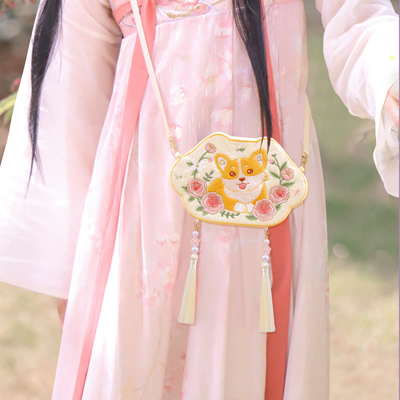 Sac Hanfu brodé motif animal mignon | Sac bandoulière porte-bonheur panda et chat