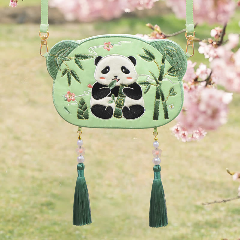 Sac Hanfu brodé motif animal mignon | Sac bandoulière porte-bonheur panda et chat