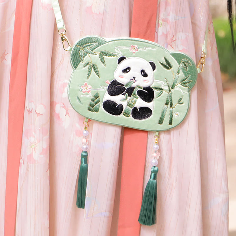 Sac Hanfu brodé motif animal mignon | Sac bandoulière porte-bonheur panda et chat