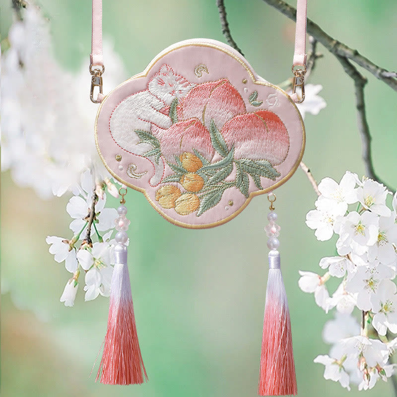 Sac Hanfu brodé motif animal mignon | Sac bandoulière porte-bonheur panda et chat