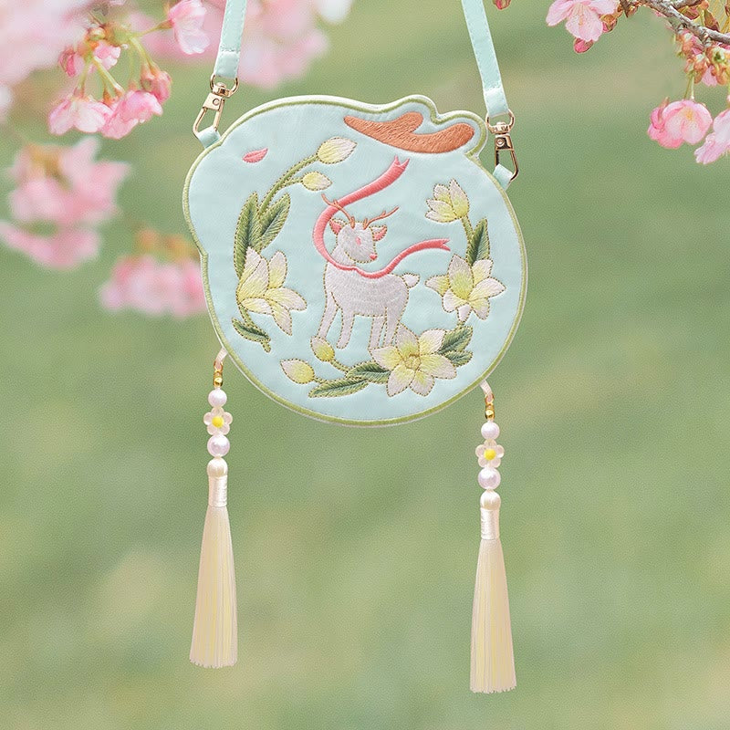 Sac Hanfu brodé motif animal mignon | Sac bandoulière porte-bonheur panda et chat