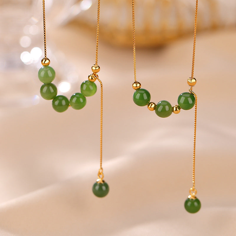 Collier de guérison en perles de jade cyan de 6 mm avec pendentif en argent sterling