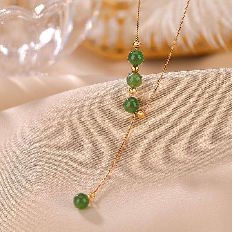 Collier de guérison en perles de jade cyan de 6 mm avec pendentif en argent sterling