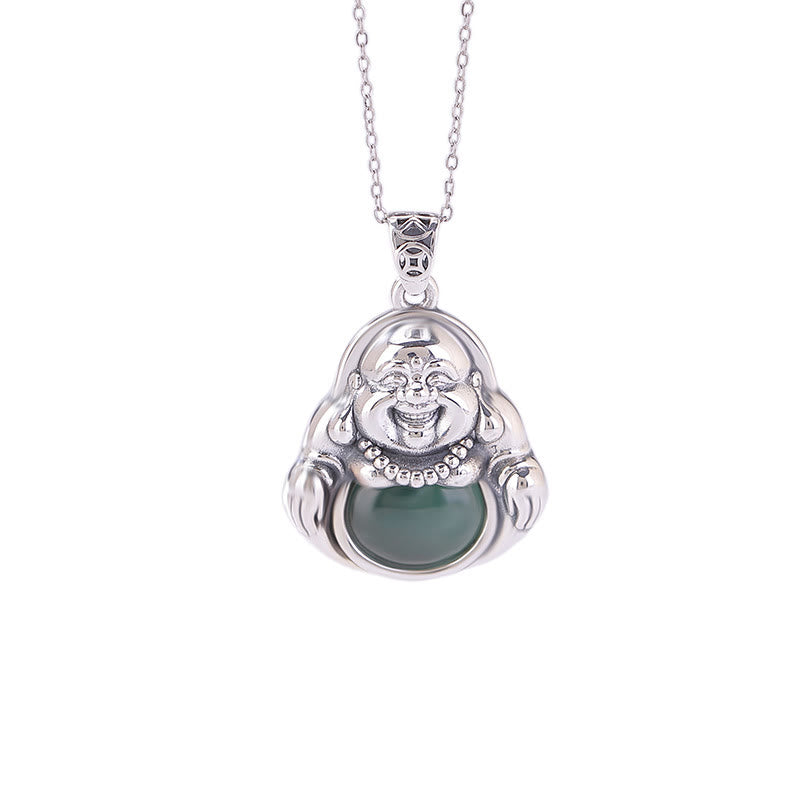 Collier Bouddha en jade cyan pour la réussite et la guérison | Argent 999