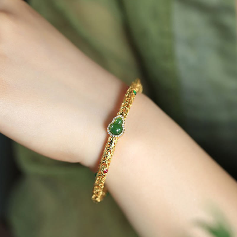 Bracelet en or plaqué cuivre jade cyan 56 mm Luck Harmony