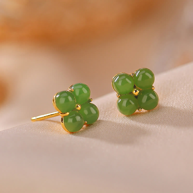 Boucles d'oreilles à tige en jade cyan, trèfle à quatre feuilles, 8 mm, pour la chance et la guérison