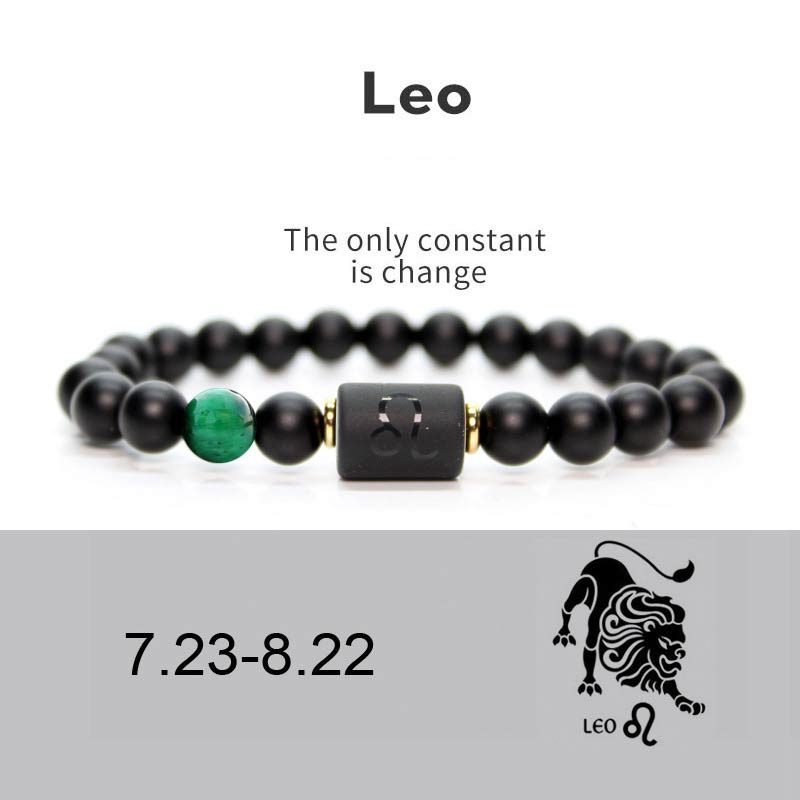 Bracelet réglable en onyx noir de 8 mm avec signe du zodiaque chinois